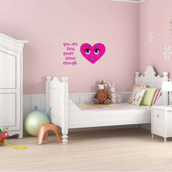 Girl Eyes Hot Pink Heart Cute Cheeks Lips Kind Smart Brave Beautiful Crown Prince Unicorns Sweet Dreams Decorating Holiday Bedroom Wall Decal Sticker Girls Rule - Size: 20 In X 10 In