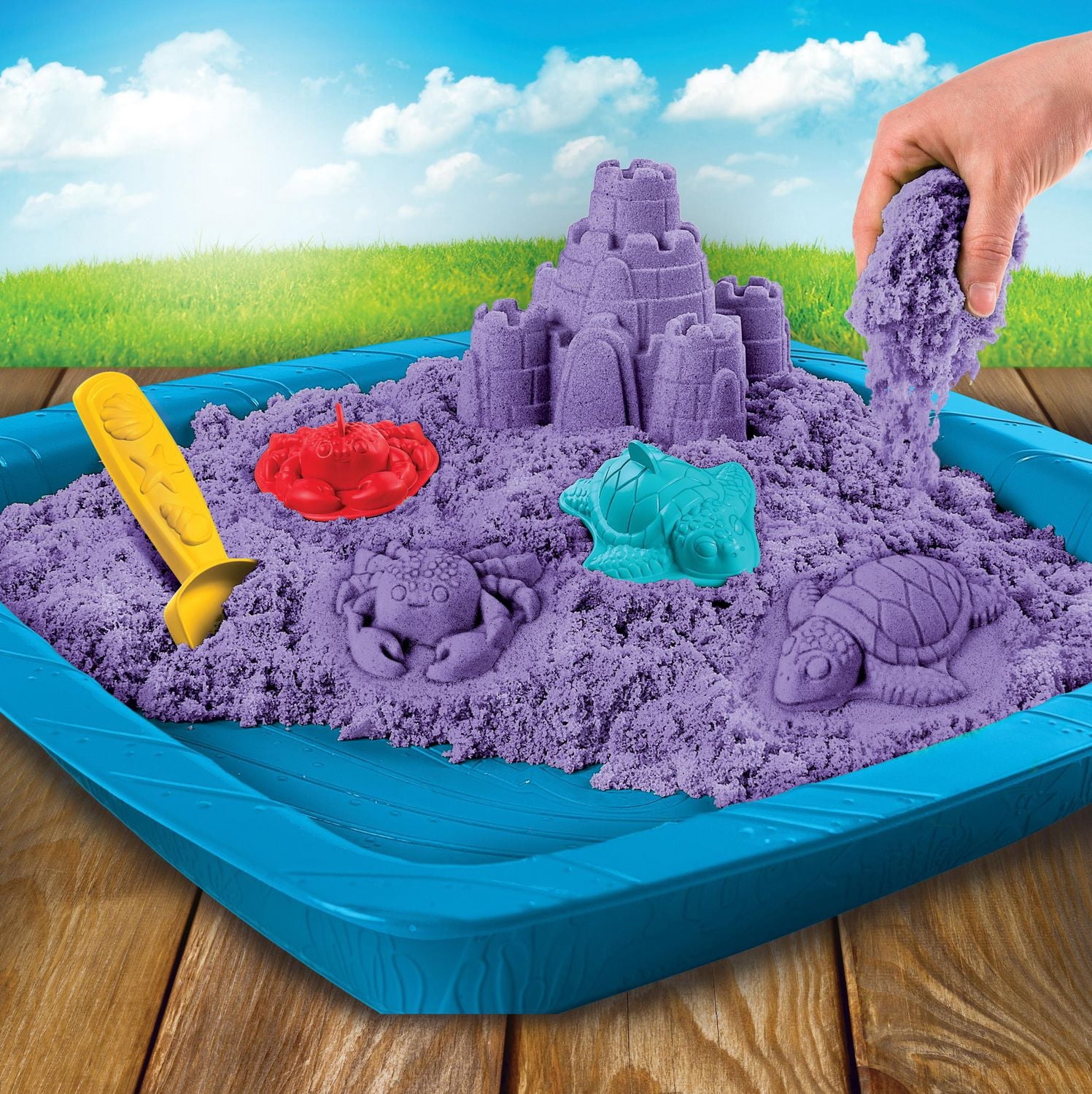 Kinetic Sand, Sandbox Set Kids Toy with 1lb All-Natural Purple Kinetic Sand and 3 Molds, Sensory Toys for Kids Ages 3 and up