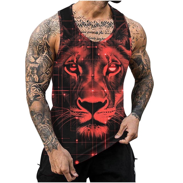 Mens Camisetas Algodón Impreso sin Mangas Chaleco Tanque, Cuello Redondo Casual para Al Aire Libre, Diario Y Primavera Verano Desgaste