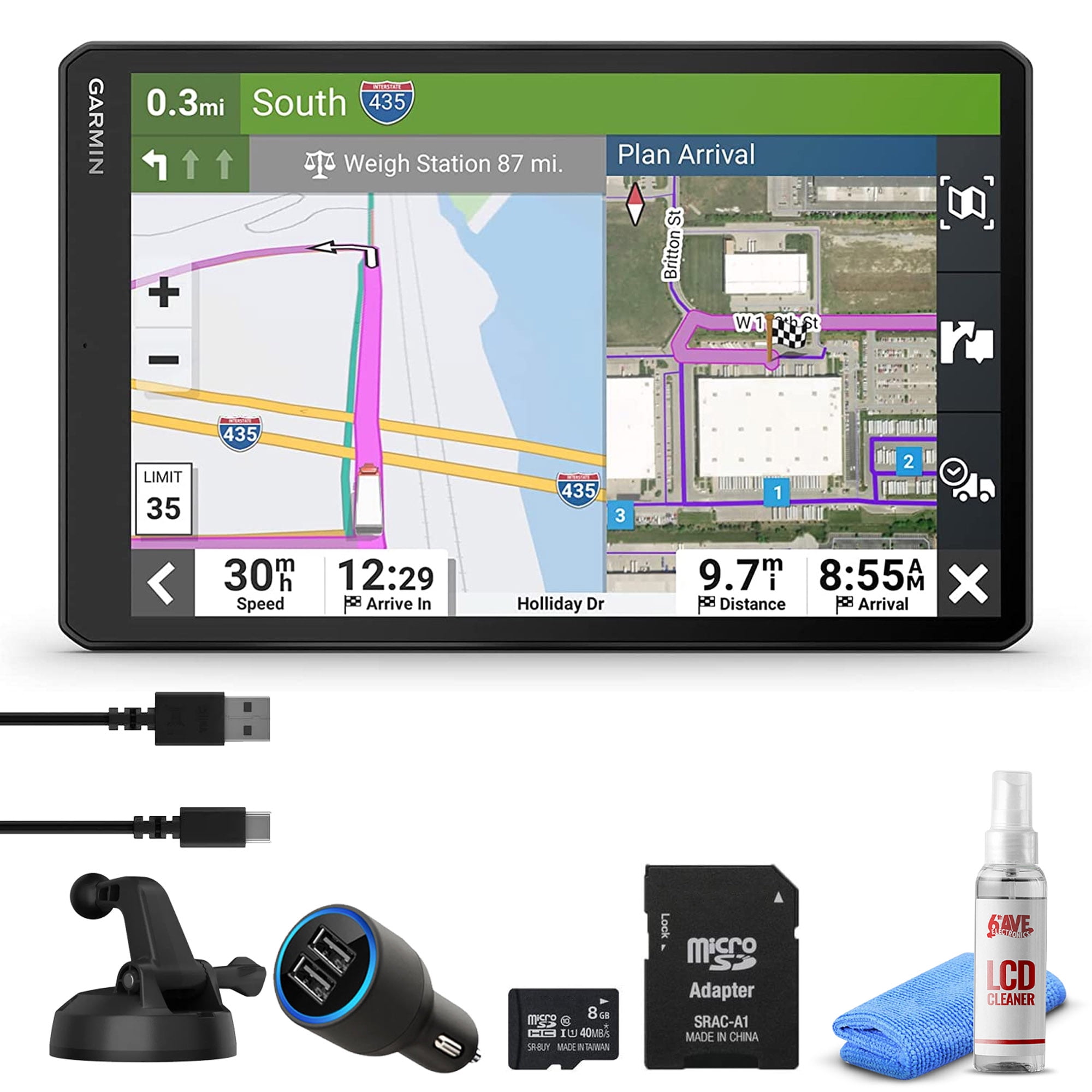 Garmin Dezl OTR610, Extra-Large, Easy-to-Read 6" GPS Truck Navigator, Custom Truck Routing, Birdseye Satellite Imagery 8GB Micro SD Card, USB Car Adapter & 6Ave Cleaning Kit - Walmart.com