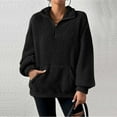 thumbnail image 3 of STETMN Women's Sherpa Sweatshirt Quarter Zip Fleece Long Sleeve Pullover Tops with Pocket, 3 of 8