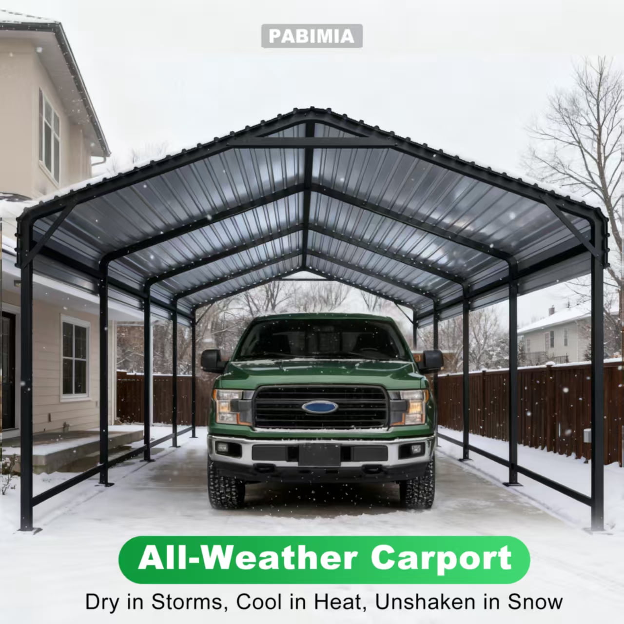 PABIMIA 12x20 FT Heavy-Duty Galvanized Steel Carport, Outdoor Metal Shelter for Cars, Trucks & Boats, Black