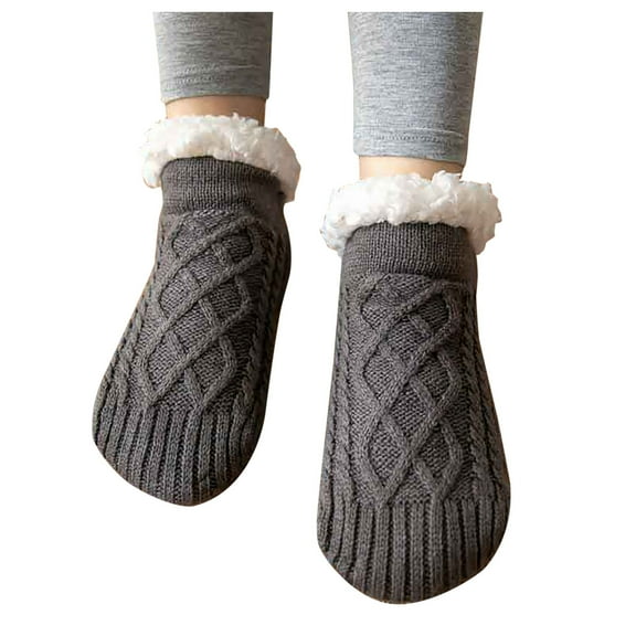 Lovskoo Women Low Cut Socks Winter Warm Socks Thick Knit Vintage Cozy Crew Socks Christmas Gift Socks Dark Gray