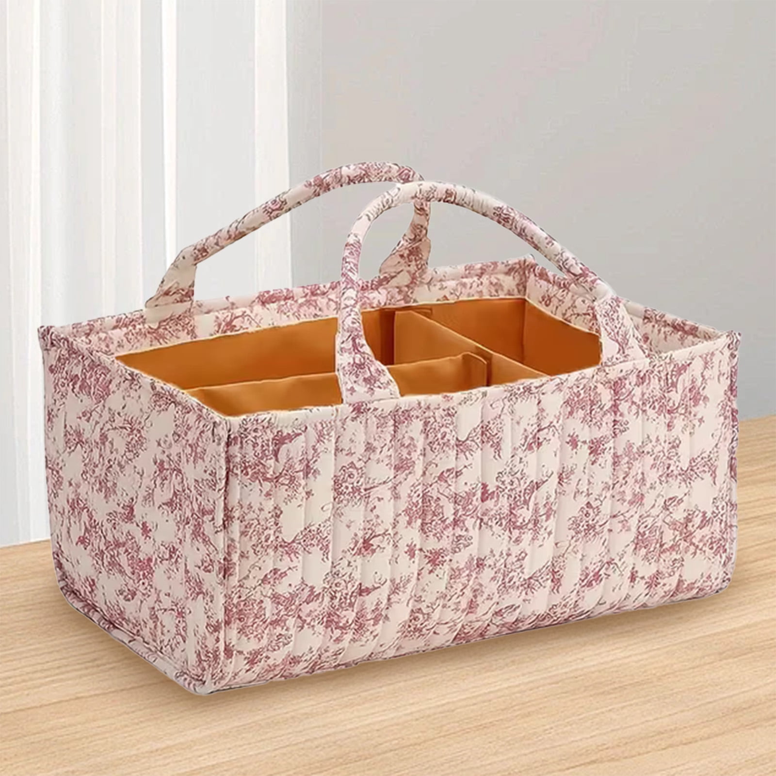 Baby Diaper Caddy Organizer, with Removable Divider Portable Stylish Nursery Storage Basket, Newborn Essentials, Newborn Caddie Car Travel，Pink