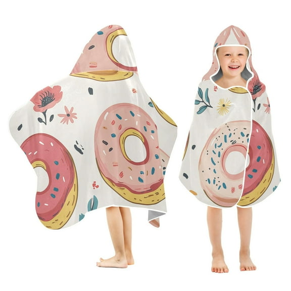 Yayeee Kids Hooded Towels Toddler Soft Absorbent Beach Bathing Wrap 50" x 23.5", Pink Donut