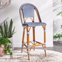 SAFAVIEH California Outdoor Patio Bar Stool, Navy/White