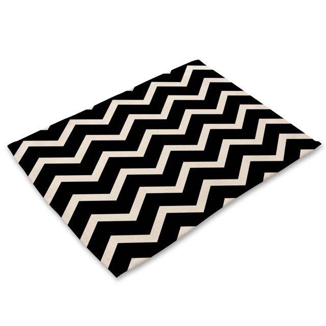Mantel individual lavable resistente al calor con estampado de patrón blanco y negro, tapete para taza y tazón de mesa simple (#8)