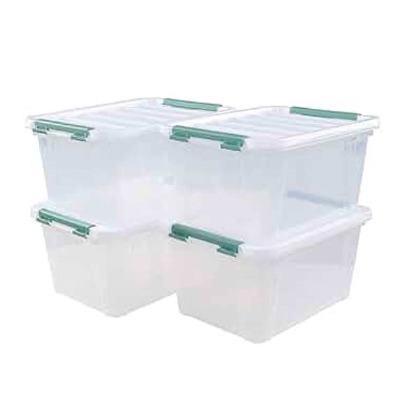 20 Quart Storage Totes with Lids (4 Pack) - Clear Plastic Bins - Stackable Organizing Containers for Home, Office, Toys, Crafts - 16.14 x 11.81 x 8.07 Inch