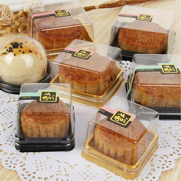 50 Pcs Carré Mini Gâteaux Boîte En Plastique Transparent Muffins Tasses Mini  Gâteau Boîte Dessert avec Couvercles Cookies Cupcake Container, Doré 