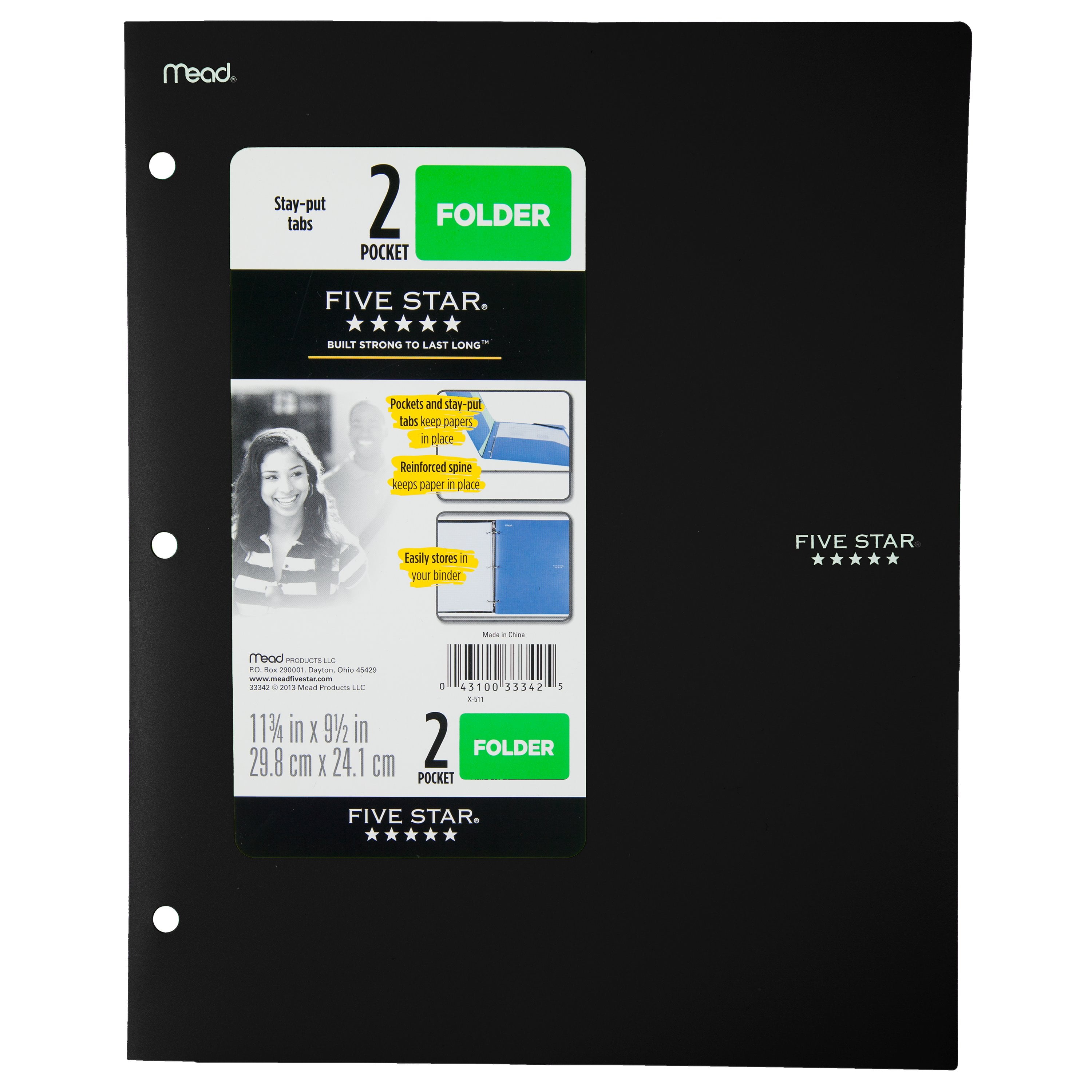 Five Star 2Pocket StayPut Plastic Folder, Black (73544