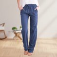 thumbnail image 1 of Pantalones De Verano Pantalones cómodos de lino y algodón con bolsillos y cordón para mujer, atuendo diario holgado Cgtredaw Azul S para Mujer, 1 of 8