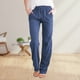 thumbnail image 4 of Pantalones De Verano Pantalones cómodos de lino y algodón con bolsillos y cordón para mujer, atuendo diario holgado Cgtredaw Azul Xxxl para Mujer, 4 of 6
