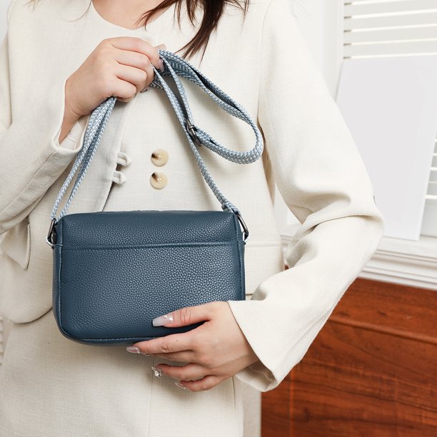 Bolso para teléfono móvil de mujer, Bolso bandolera de cuero auténtico sólido, Bolso de viaje informal con cremallera