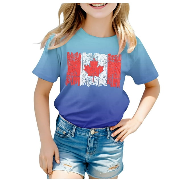 AJIWYH T-Shirts à Manches Courtes pour Filles, T-Shirt à Manches Courtes d'Été Col Rond Coupe Décontractée Basique, Uniformes Scolaires pour 6-7 Ans, Bleu Ciel