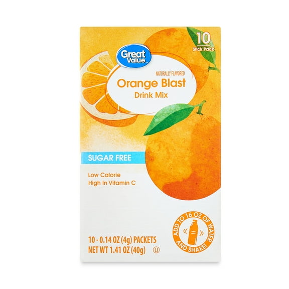 Great Value Sugar-Free Orange Early Rise Drink Mix, 0.14 oz, 10 Ct