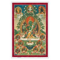 Green Tara Savior from the Eight Dangers - Buddhist Deity - Vintage Tibetan Thangka Buddhist Painting - Tibet, 13th Century - Master Art Print (Unframed) 12in x 18in
