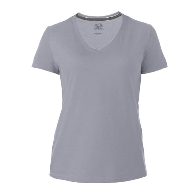 Playera Fruit Of The Loom para Mujer, Cuello V Manga Corta Gris Jaspe Claro Talla M