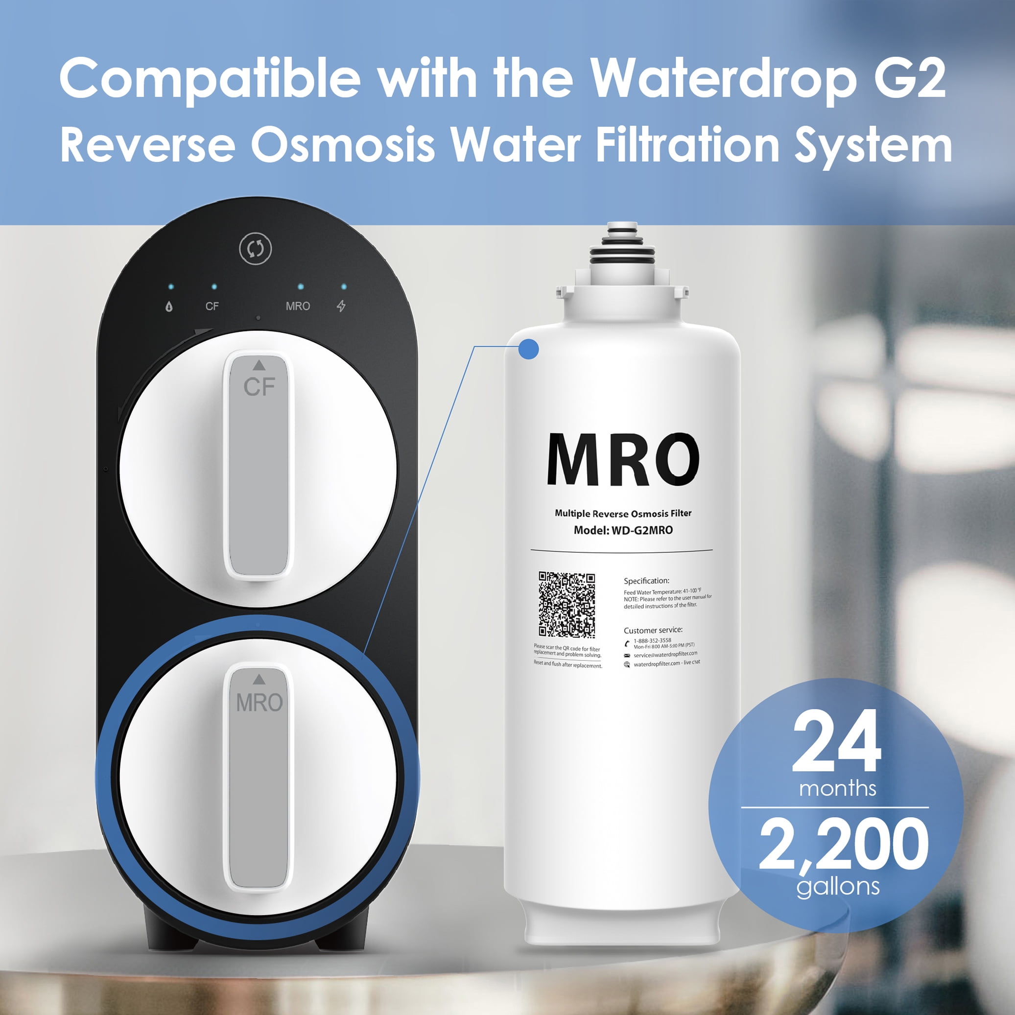 Waterdrop WD-G2MRO Reverse Osmosis Membrane Composite Filter, 2