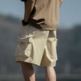 thumbnail image 5 of CAIVO Men's Cargo Shorts Casual Elastic Waist Relaxed Fit Knee Length Pure Color Lightweight Hiking Workwear Father's Day Outdoor Bottoms With Pockets, 5 of 9