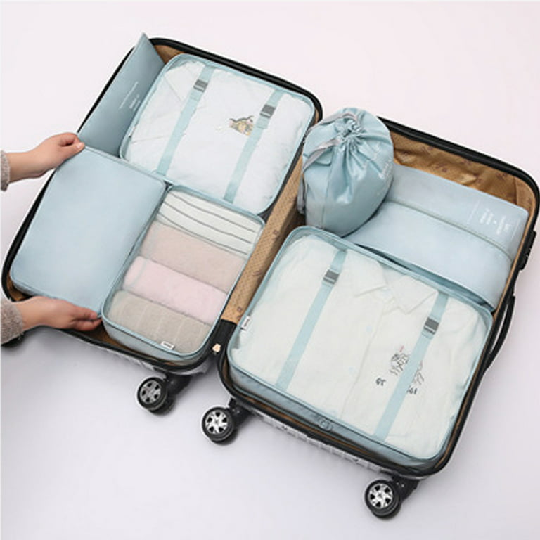 Packing Cubes for Travel & Suitcases 7 Pcs Foldable Suitcase Organizer  Lightweight Luggage Storage Bag (Blue)