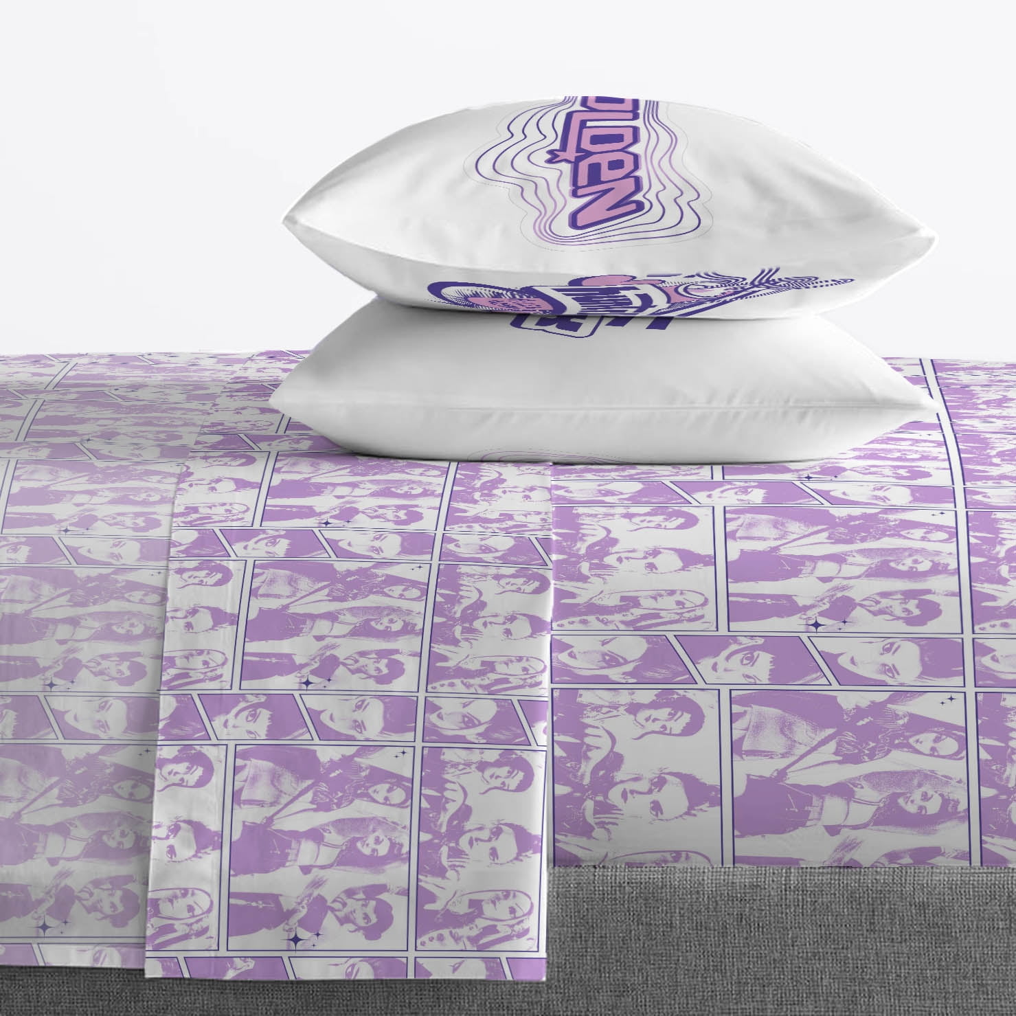 KPOP Demon Hunters Takedown Purple 4 Piece Queen Size Bed Sheet Set