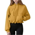 thumbnail image 3 of BiZtdJrK Womens Cropped Hooded Sweatshirt Long Sleeve Oversized Hoodies with Pockets Solid Workout Sweatshirts Yellow XL, 3 of 10