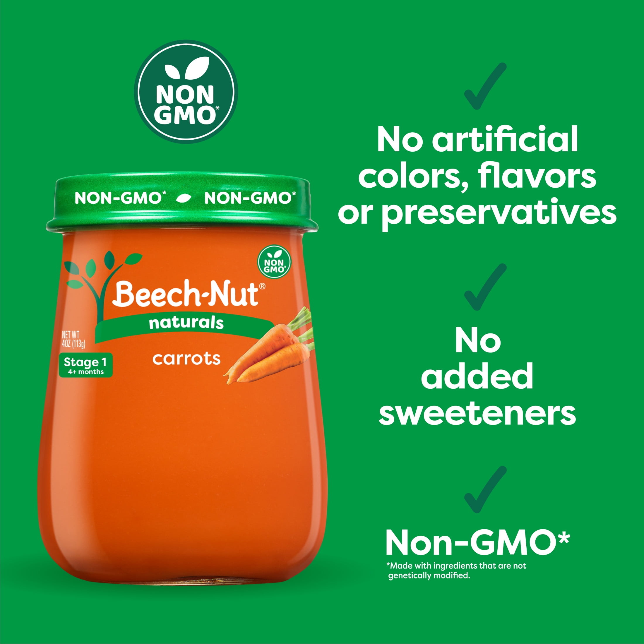 (12 pack) Beech-Nut Naturals Stage 1 Baby Food, Carrots, 4 oz Jar