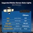 thumbnail image 5 of Solar Outdoor Lights 302 LED 3000LM, IP65  Motion Sensor Outdoor Lights, 3 Heads Solar  Flood Lights 270 Wide Lighting Angle with 3 Modes for Garden Patio Yard, 5 of 6