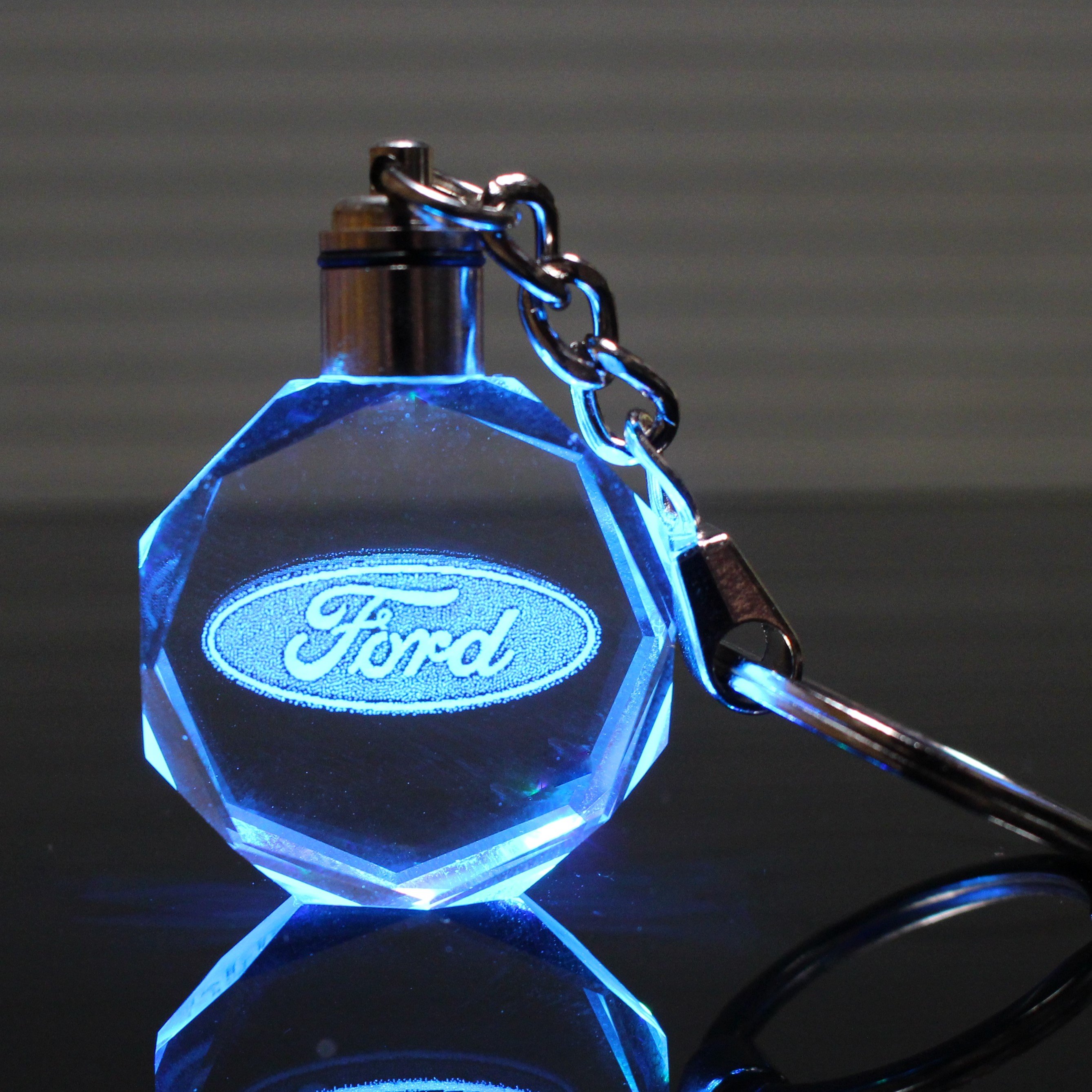 Keychain with Car Logo Laser Engraved Crystal Body w/Colorful LED Light
