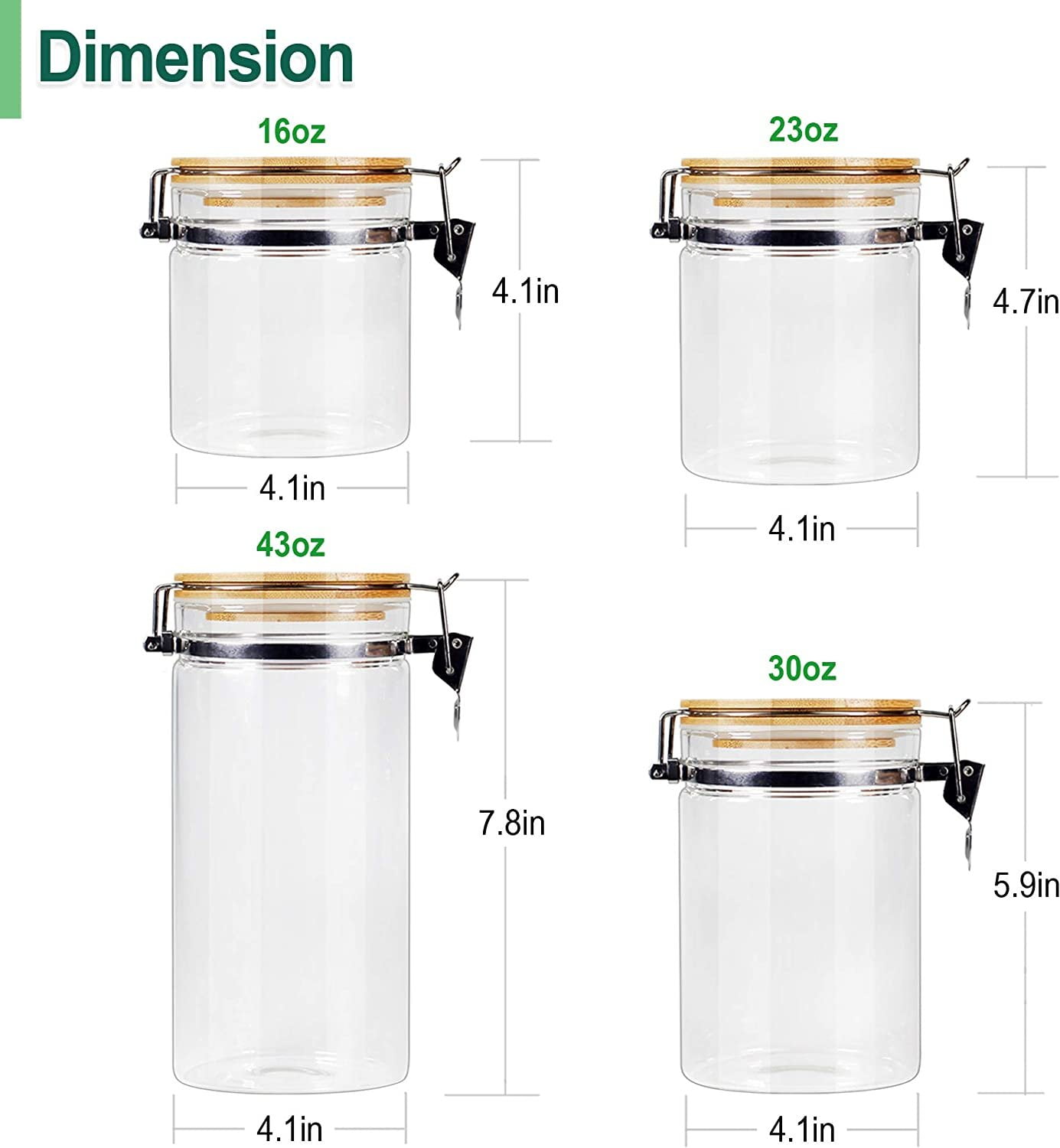  4 Pack Glass Storage Jars with Airtight Bamboo Lid, Aoeoe 27 OZ Food  Storage Jar, Glass Kitchen Canisters, Clear Container for Coffee Bean  Storage, Dry Goods, Cookie, Candy, Tea, Spices 