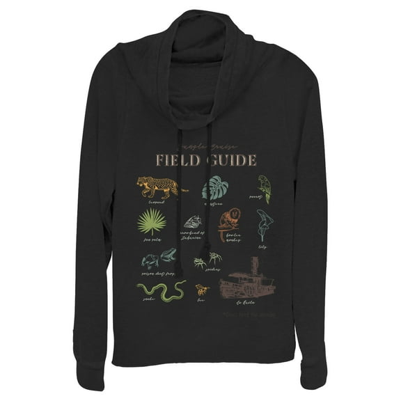 Junior's Jungle Cruise Field Guide  Cowl Neck Sweatshirt Black Medium