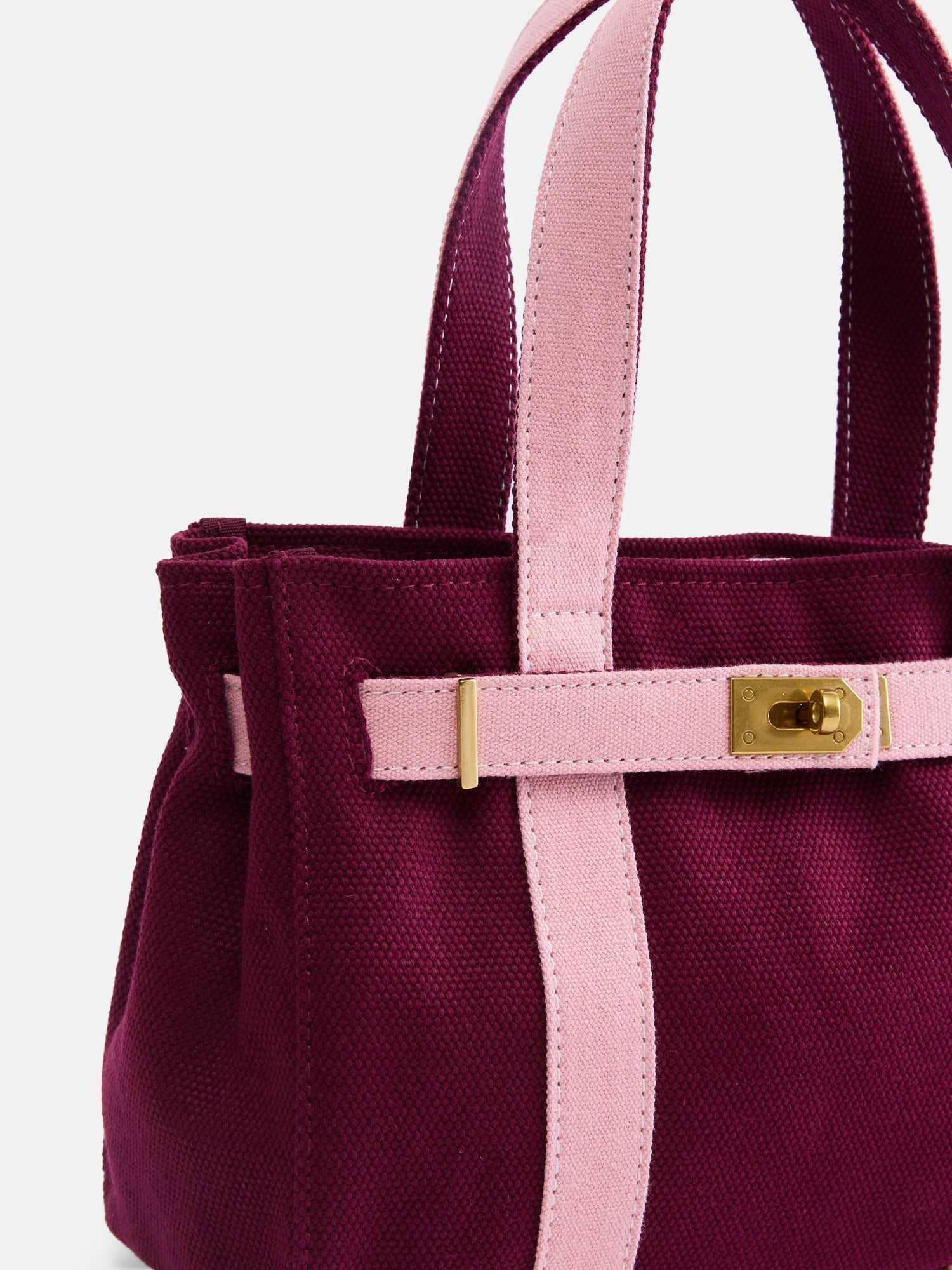 Free Assembly Women's Small Canvas Tote Handbag, Merlot Wine/Pink
