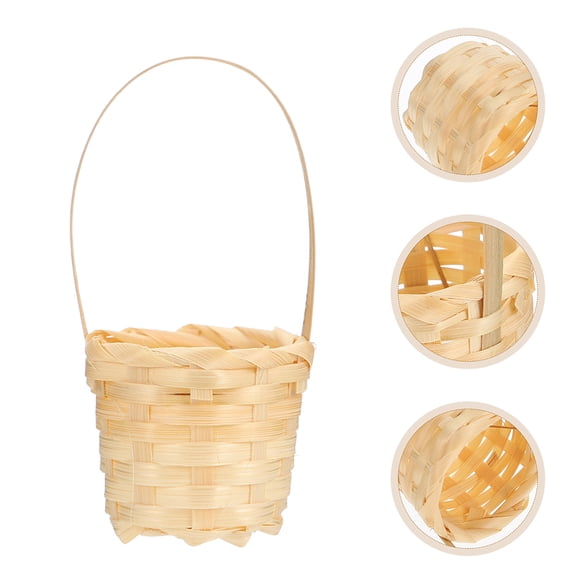 KALLORY Mini Woven Basket with Handle for Storage Use Beige Bamboo 6 Pieces Multi Functional