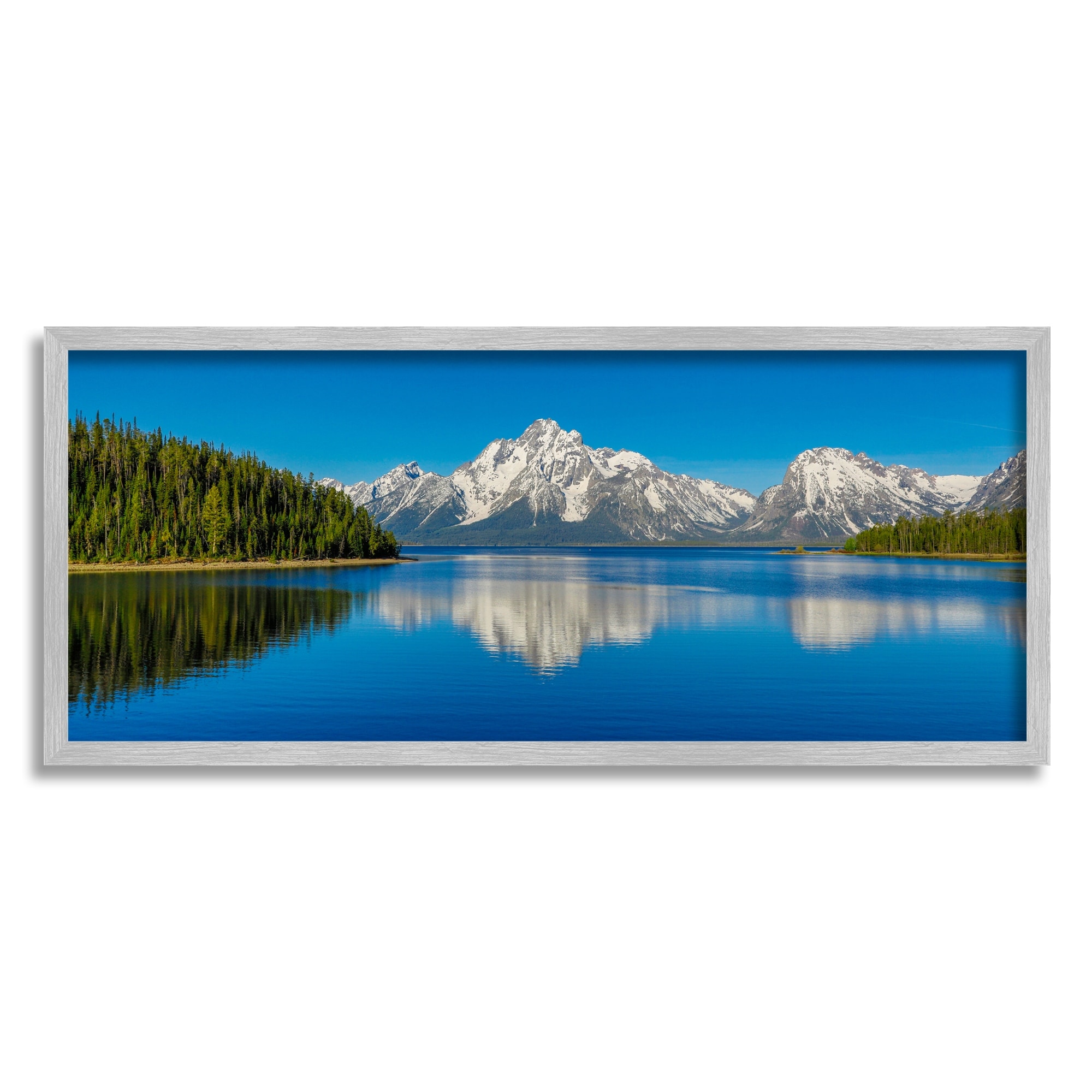 Stupell Industries Snowcapped Mountains Clear Lake Reflection Panoramic Scenery Framed Wall Art, 30 x 13, Design by Daniel Sproul