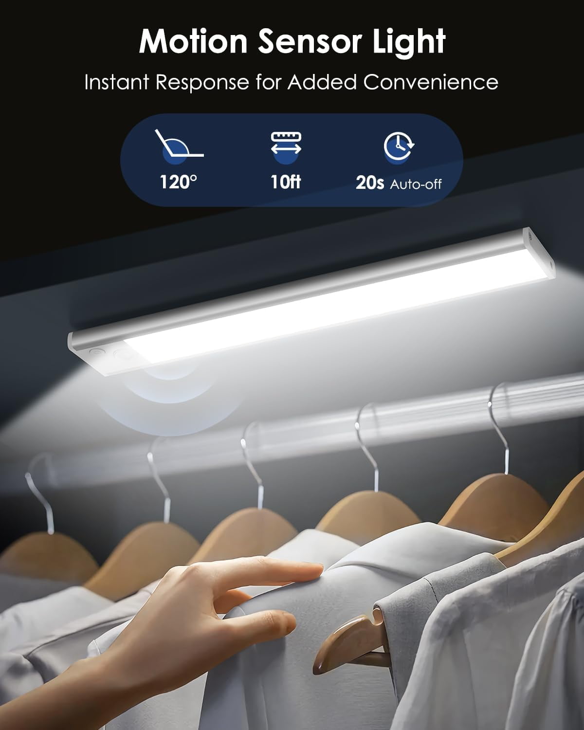 5-Pack Under Cabinet Lighting, Upgraded 2200mAh Rechargeable Lights Wireless, LED Motion Sensor Light Indoor Closet Under-Counter Fixtures for Kitchen, Hallway, 10in