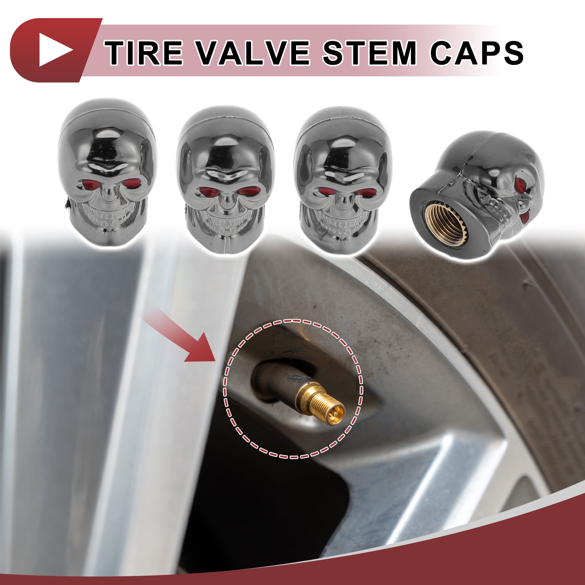 Unique Bargains Skull Head Shape Tire Valve Stem Caps Decorative Tyre Dust Covers Titanium