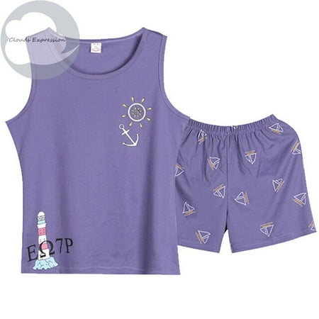 

QWZNDZGR Summer Knitted Cotton Cartoon Pajamas Sets Women Pyjamas Sleepwear Nightwear Pijama Mujer Plus Size 3XL Shorts Pl Pants Homewear