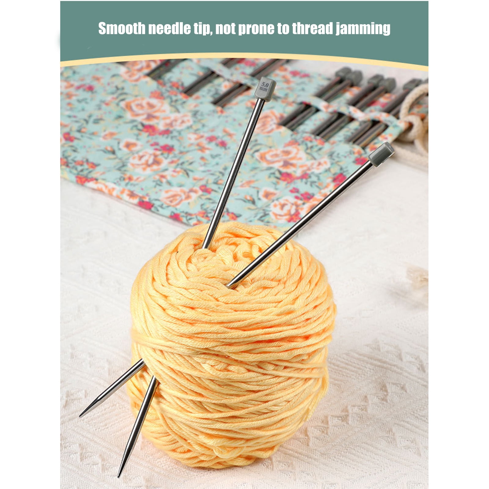 22Pcs Single Pointed Head Knitting Needle Set Long Stainless Steel Straight Knitting Needle for Adult Beginner Knitting