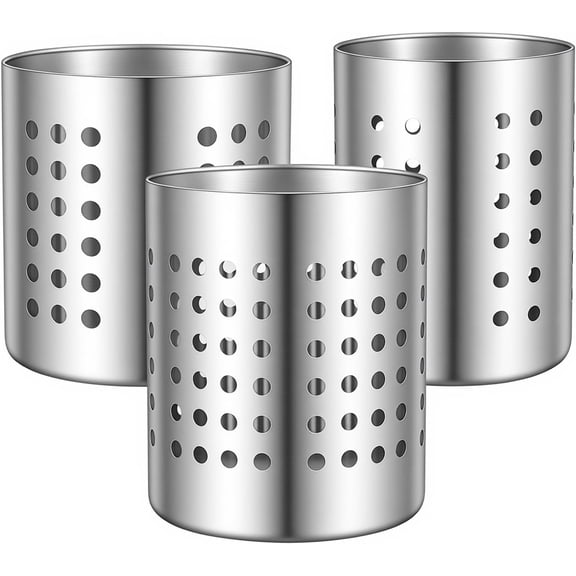 3 Pack Cooking Utensil Holder, Large Stainless Steel Kitchen Utensil Cutlery Holder, Cooking Utensil Organizer for Countertop Storage