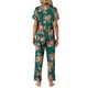 thumbnail image 3 of Conjunto de pijama de satén para mujer INSPIRE CHIC, top de seda con mangas cortas y pantalones, 2 piezas, pijamas XS verde-naranja, 3 of 6