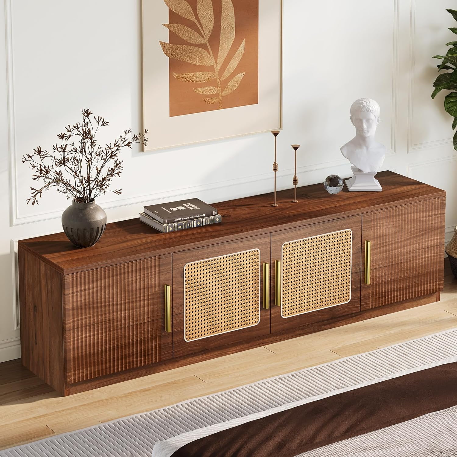 Tribesigns 70.9" TV Stand for Living Room, Mid Century Modern Entertainment Center with 6-Tier Storage Shelf