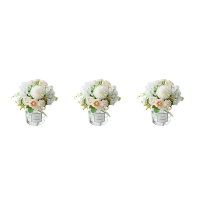 VONKY 2pack/lot Artificial Flowers In Vase For Low Maintenance Beauty Realistic rose white+white 3Set