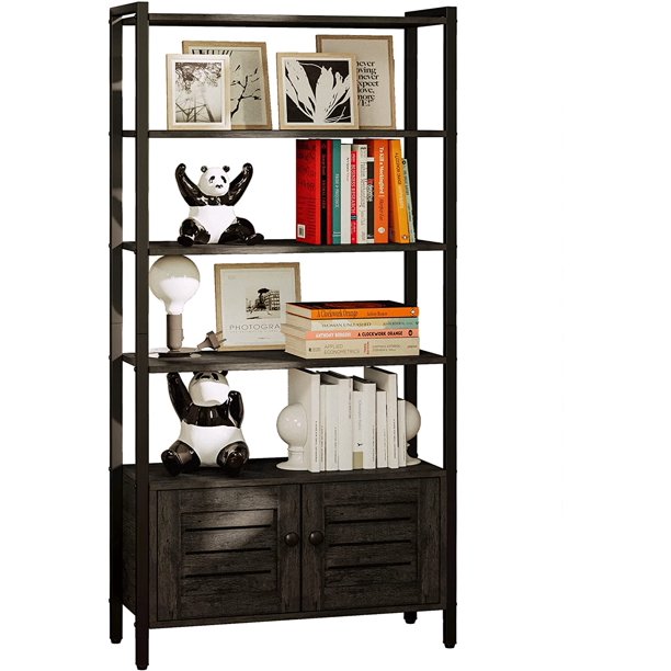 IRONCK Bookshelf and Bookcase with 2 Doors and 4 Shelves, Industrial