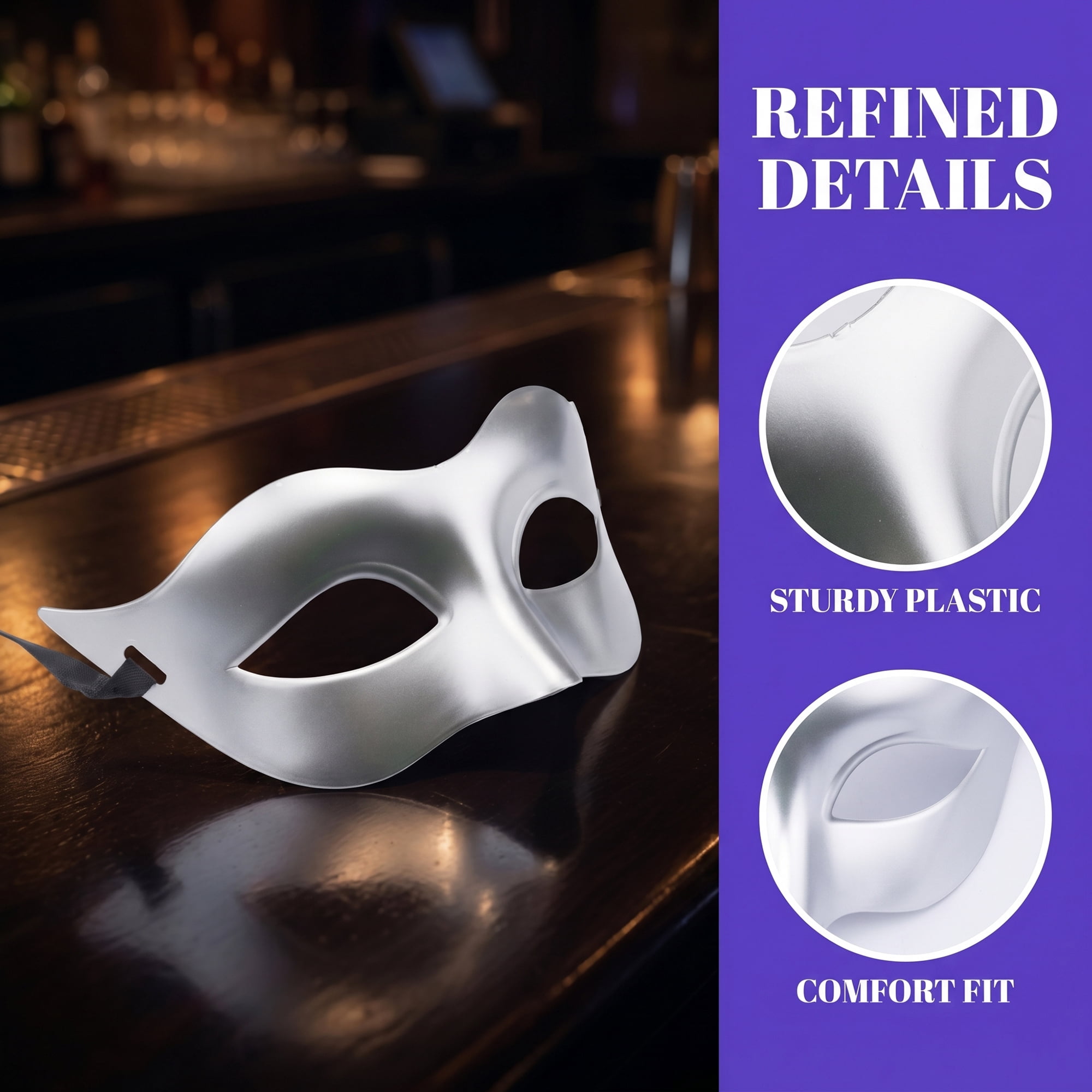 Unique Bargains 6-Pack Venetian Half Face Masks Set for Halloween Party Silver 7.1" x 3.1"