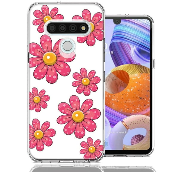 MUNDAZE For LG Stylo 6 Pink Daisy Flower Design Double Layer Phone Case Cover