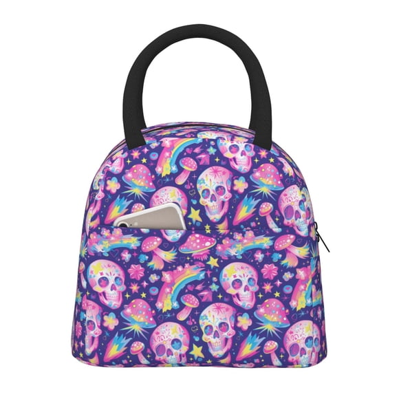Disketp Skull rainbow mushroom colorful Bolsa Térmica para Almuerzo, Lonchera con Abertura Amplia y Gran Capacidad, Organizador Reutilizable para Mujeres, Hombres y Adultos