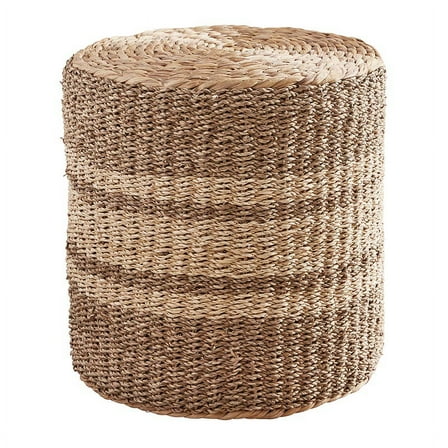 Cream Stripe Seagrass Pouf