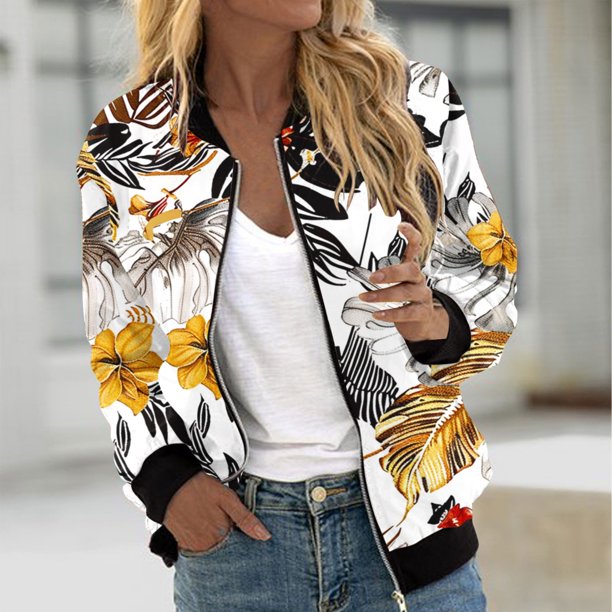 Abrigo informal de manga larga sin capucha y chaquetas para mujer, abrigo informal de moda con estampado y bolsillo con cremallera, abrigo de poliéster para mujer