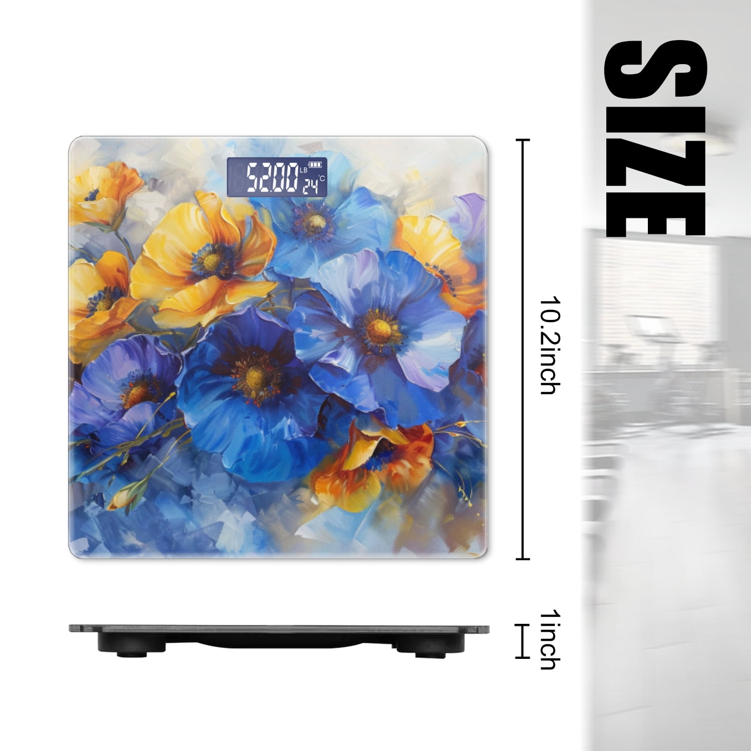 Bathroom Scale, Highly Accurate Digital Body Scale,Precisely Measures Weight up to 400 lbs-Oil Painting Of Vibrant Blue And Yellow Poppies