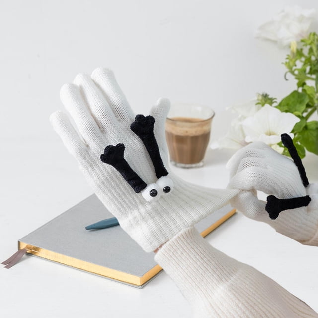 Guantes de mano 3D muñeca comodidad novedad mujeres niñas tomados de la mano guantes Blanco Yinane Guantes de invierno